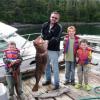 Tom, Levi and Clayton Dame with Uncle on a dock just outside of Prince Rupert, B.C. with 50 lb. Ling cod.